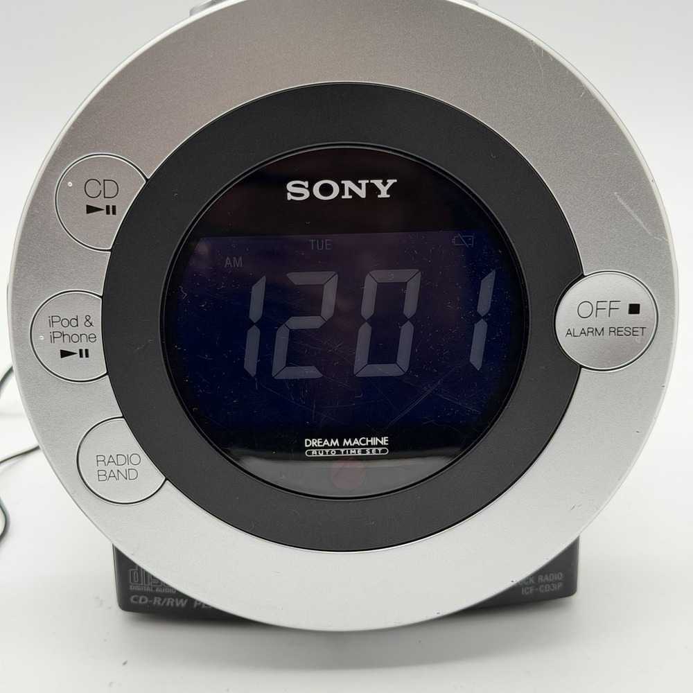 Sony Dream Machine ICF-CD3iP CD Clock Radio iPod iPhone Dock Tested Works